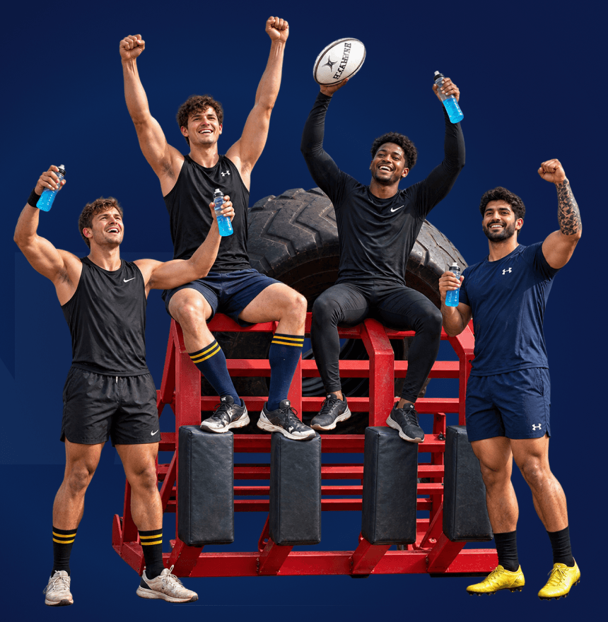 Team of athletes celebrating together after training