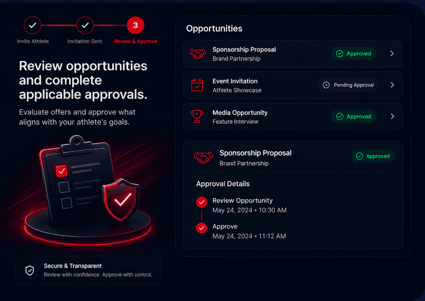 Opportunity review screen with approval details and pending actions